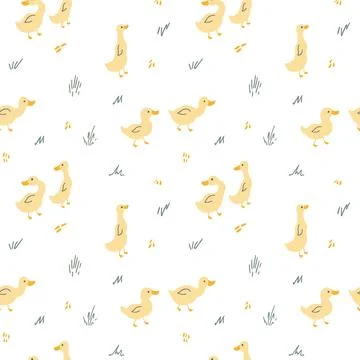 Cute Cartoon Duck Seamless Pattern, Vector Illustration Background Stock Illustration