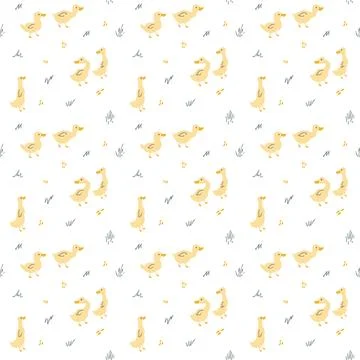 Cute Cartoon Duck Seamless Pattern, Vector Illustration Background Stock Illustration