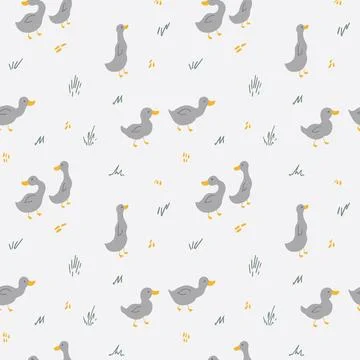 Cute Cartoon Duck Seamless Pattern, Vector Illustration Background Stock Illustration
