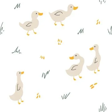 Cute Cartoon Duck Seamless Pattern, Vector Illustration Background Stock Illustration