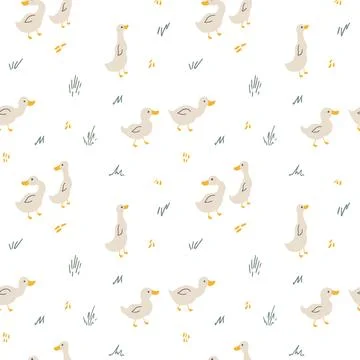 Cute Cartoon Duck Seamless Pattern, Vector Illustration Background Stock Illustration