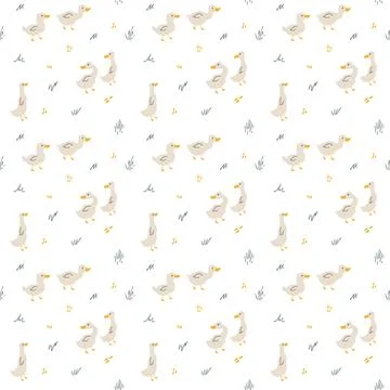 Cute Cartoon Duck Seamless Pattern, Vector Illustration Background Stock Illustration