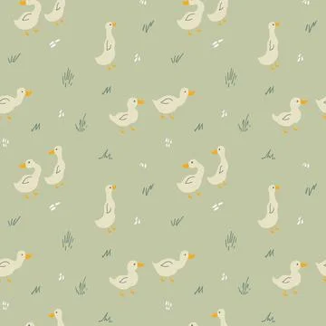 Cute Cartoon Duck Seamless Pattern, Vector Illustration Background Stock Illustration