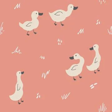 Cute Cartoon Duck Seamless Pattern, Vector Illustration Background Stock Illustration