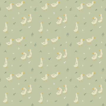 Cute Cartoon Duck Seamless Pattern, Vector Illustration Background Stock Illustration