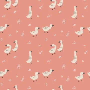 Cute Cartoon Duck Seamless Pattern, Vector Illustration Background Stock Illustration