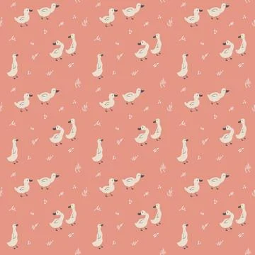 Cute Cartoon Duck Seamless Pattern, Vector Illustration Background Stock Illustration