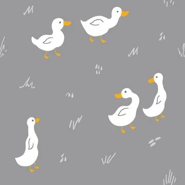 Cute Cartoon Duck Seamless Pattern, Vector Illustration Background Stock Illustration