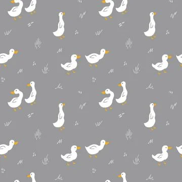 Cute Cartoon Duck Seamless Pattern, Vector Illustration Background Stock Illustration