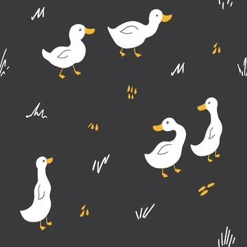 Cute Cartoon Duck Seamless Pattern, Vector Illustration Background Stock Illustration