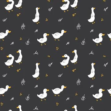 Cute Cartoon Duck Seamless Pattern, Vector Illustration Background Stock Illustration