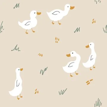 Cute Cartoon Duck Seamless Pattern, Vector Illustration Background Stock Illustration