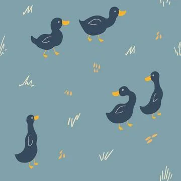 Cute Cartoon Duck Seamless Pattern, Vector Illustration Background Stock Illustration