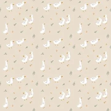 Cute Cartoon Duck Seamless Pattern, Vector Illustration Background Stock Illustration