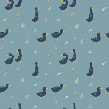 Cute Cartoon Duck Seamless Pattern, Vector Illustration Background Stock Illustration