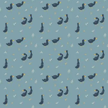 Cute Cartoon Duck Seamless Pattern, Vector Illustration Background Stockillustratie