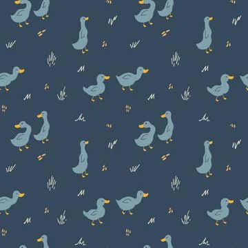 Cute Cartoon Duck Seamless Pattern, Vector Illustration Background Stock Illustration