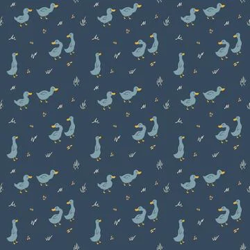 Cute Cartoon Duck Seamless Pattern, Vector Illustration Background Stock Illustration