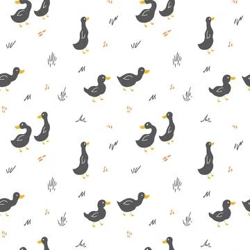 Cute Cartoon Duck Seamless Pattern, Vector Illustration Background イラスト素材