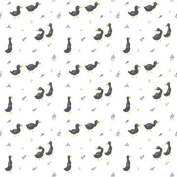 Cute Cartoon Duck Seamless Pattern, Vector Illustration Background Stock Illustration