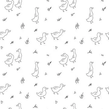 Cute Cartoon Duck Seamless Pattern, Vector Illustration Background Stock Illustration