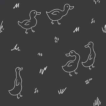 Cute Cartoon Duck Seamless Pattern, Vector Illustration Background Stock Illustration