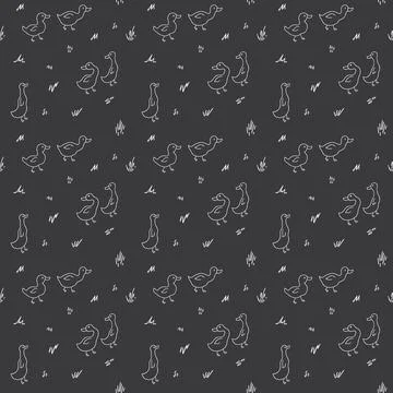 Cute Cartoon Duck Seamless Pattern, Vector Illustration Background Stock Illustration