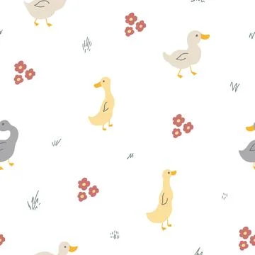 Cute Cartoon Duck Seamless Pattern, Vector Illustration Background Stock Illustration