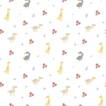 Cute Cartoon Duck Seamless Pattern, Vector Illustration Background Stock Illustration