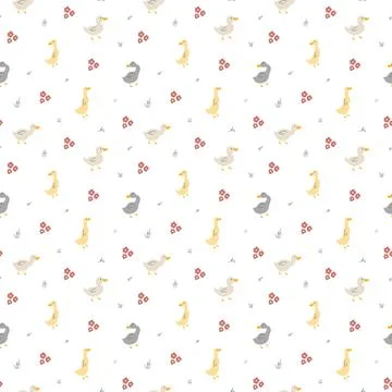 Cute Cartoon Duck Seamless Pattern, Vector Illustration Background Stock Illustration