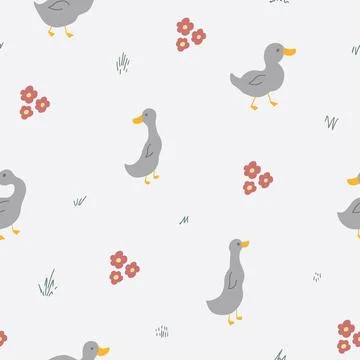 Cute Cartoon Duck Seamless Pattern, Vector Illustration Background Stock Illustration