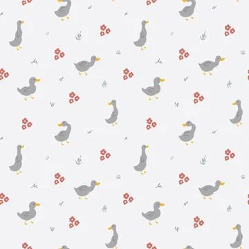Cute Cartoon Duck Seamless Pattern, Vector Illustration Background Stock Illustration