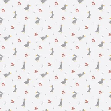 Cute Cartoon Duck Seamless Pattern, Vector Illustration Background Stock Illustration