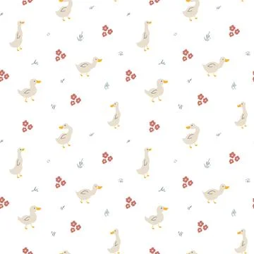 Cute Cartoon Duck Seamless Pattern, Vector Illustration Background イラスト素材
