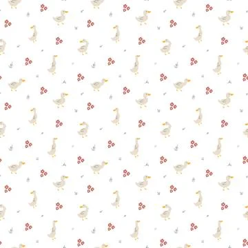 Cute Cartoon Duck Seamless Pattern, Vector Illustration Background Stock Illustration