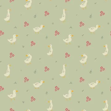 Cute Cartoon Duck Seamless Pattern, Vector Illustration Background Stock Illustration