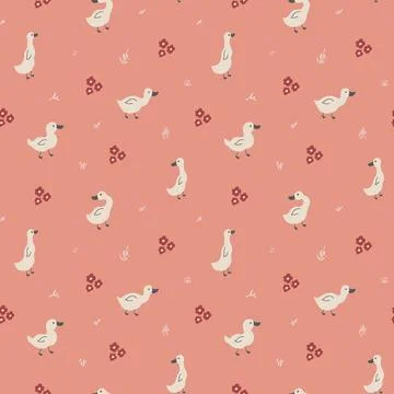 Cute Cartoon Duck Seamless Pattern, Vector Illustration Background Stock Illustration