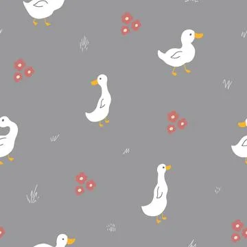 Cute Cartoon Duck Seamless Pattern, Vector Illustration Background Stock Illustration