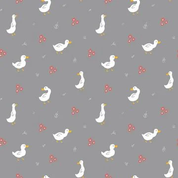 Cute Cartoon Duck Seamless Pattern, Vector Illustration Background Illustrazione stock