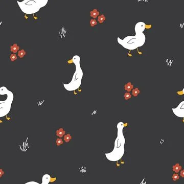 Cute Cartoon Duck Seamless Pattern, Vector Illustration Background Stockillustratie
