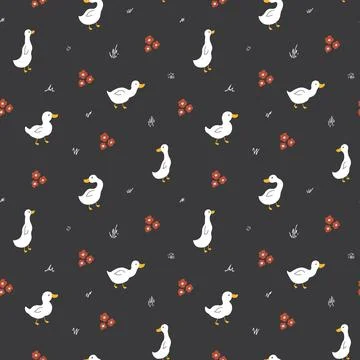 Cute Cartoon Duck Seamless Pattern, Vector Illustration Background Stock Illustration
