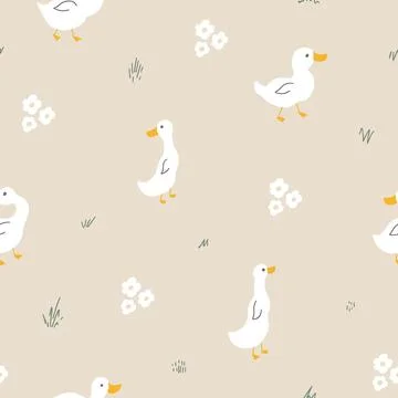 Cute Cartoon Duck Seamless Pattern, Vector Illustration Background Stock Illustration