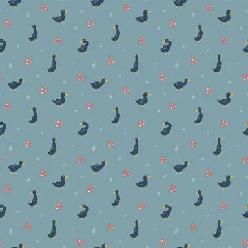 Cute Cartoon Duck Seamless Pattern, Vector Illustration Background Illustrazione stock