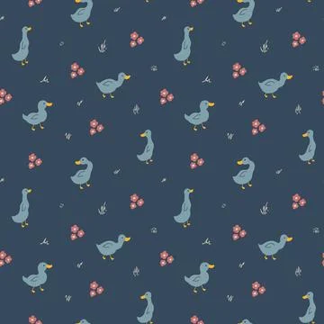 Cute Cartoon Duck Seamless Pattern, Vector Illustration Background Stock Illustration