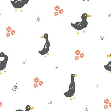 Cute Cartoon Duck Seamless Pattern, Vector Illustration Background Stock Illustration