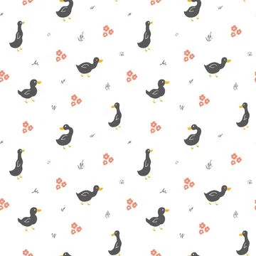Cute Cartoon Duck Seamless Pattern, Vector Illustration Background Stock Illustration