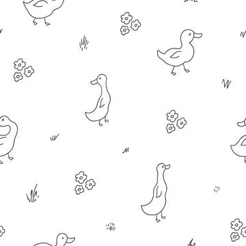 Cute Cartoon Duck Seamless Pattern, Vector Illustration Background Stock Illustration