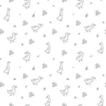 Cute Cartoon Duck Seamless Pattern, Vector Illustration Background Stock Illustration