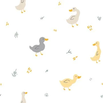 Cute Cartoon Duck Seamless Pattern, Vector Illustration Background Stock Illustration