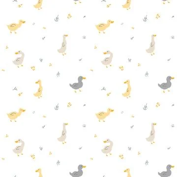 Cute Cartoon Duck Seamless Pattern, Vector Illustration Background Stock Illustration